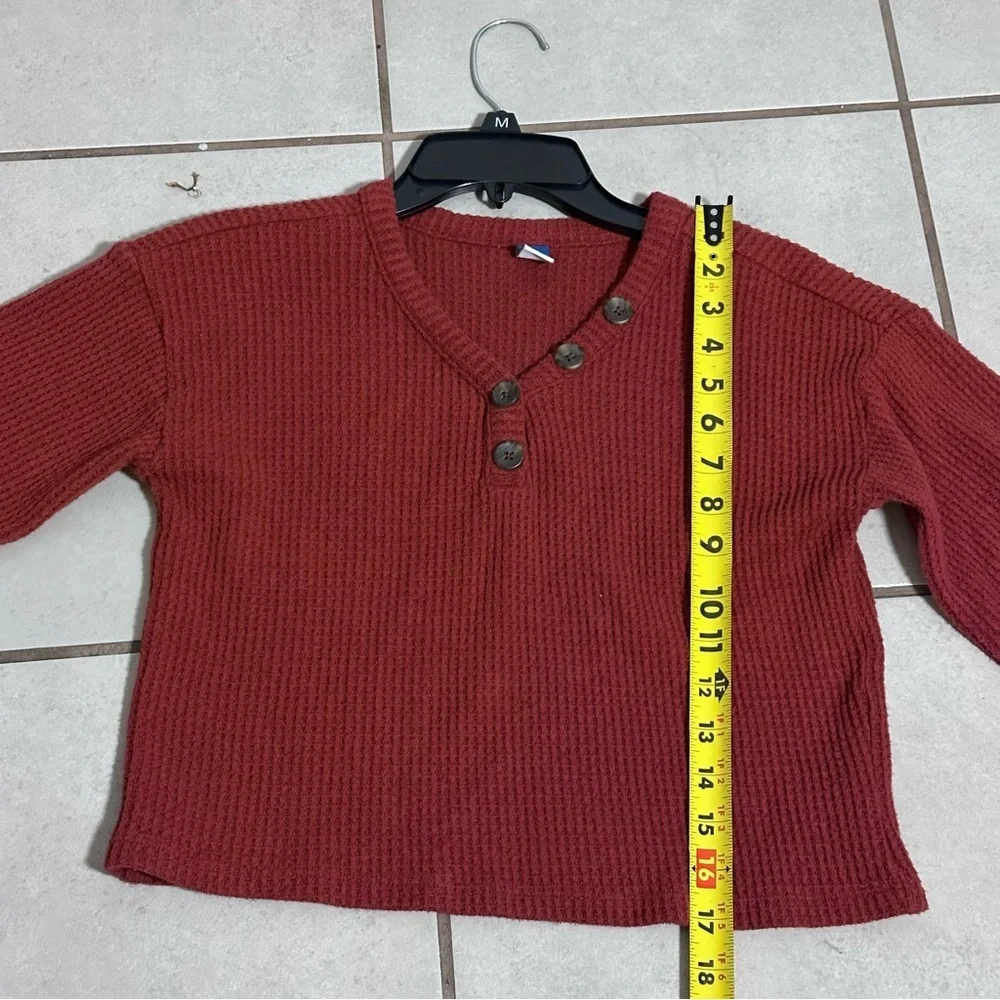 Old Navy Kids Girl waffle-knit Henley sweater Burgundy/maroon‎ Size M(8)